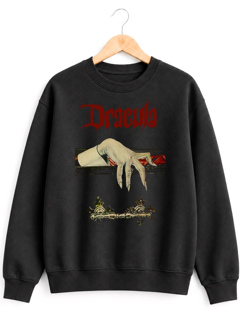 Gildan Black 'Dracula' Graphic Crewneck Sweatshirt with Red and Cream Accents
